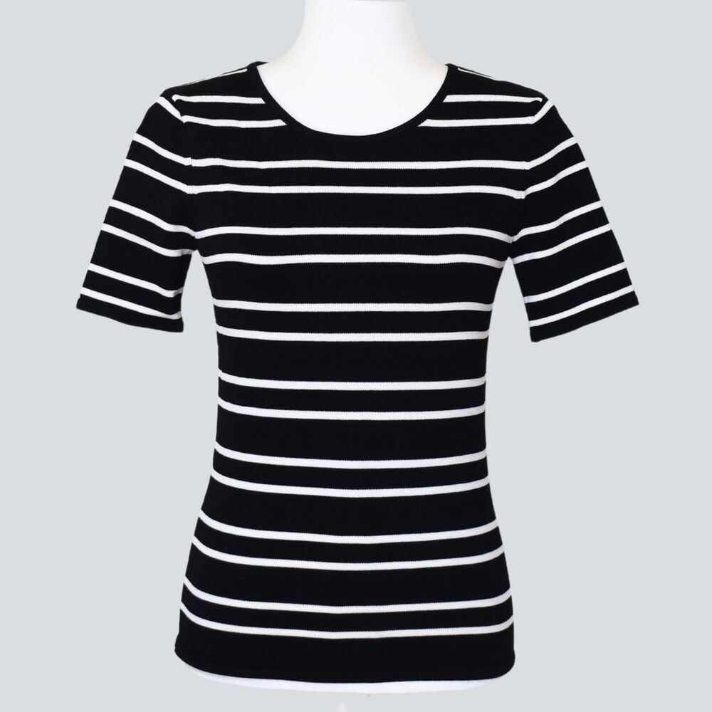 CARMEN Women's Black & White Striped Knit Top Size XS